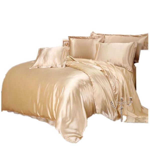 

wholesale- solid color satin silk bedding sets flat fitted sheet twin full  king size 4pcs/6pcs linen purple duvet cover 100% ywbhn