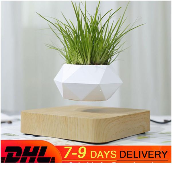 

floating geometric bonsai pot rotation planters magnetic levitation flower pot home office desk decor creative birthday wmtoxy