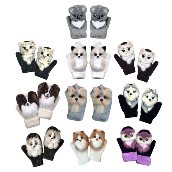 

cute 3d fluffy cartoon animal thermal mittens winter knitted gloves women men running gloves windproof thermal warm mittens d04, Blue;gray