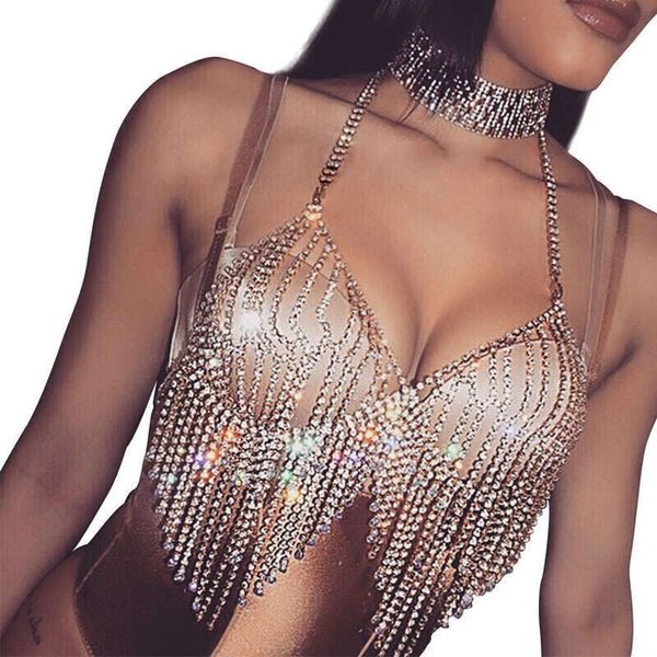 

shiny rhinestone bra chain jewelry silver body chain sequins bra bikini(silver) t200508