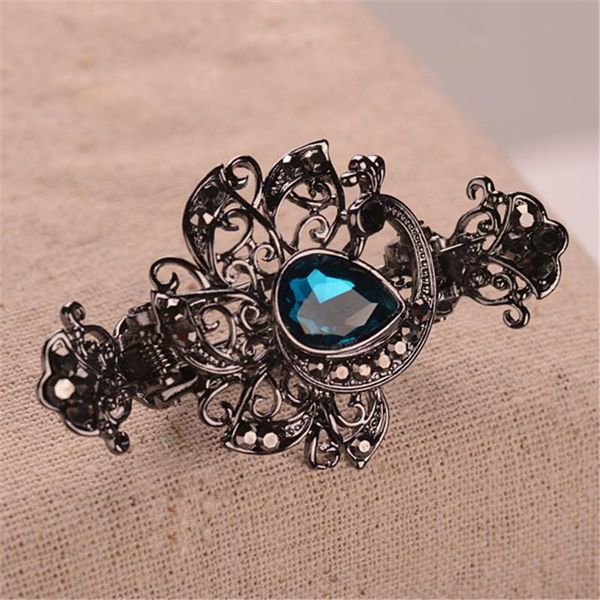 

vintage gorgeous crystal peacock hair charm ancient gun black crab hair clip fashion wedding accessories for women, Golden;silver