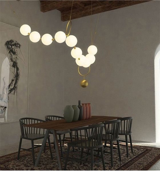 

postmodern loft glass ball pendant lamp creative necklace design restaurant hall led lights decro suspension light fixtures