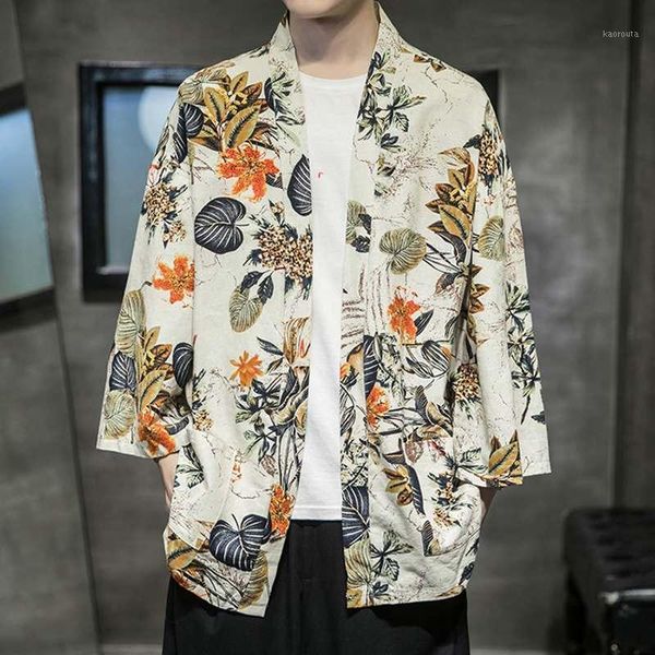 

incerun ethnic style printed men shirt cotton 3/4 sleeve stand collar open stitch cardigan 2020 retro camisa casual kimono 1, White;black