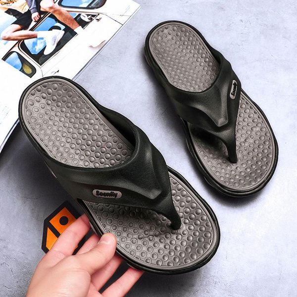 

soft men slippers shoes big size fashion massage summer water male sandals flat beach shoes non-slip mens flip flop1, Black