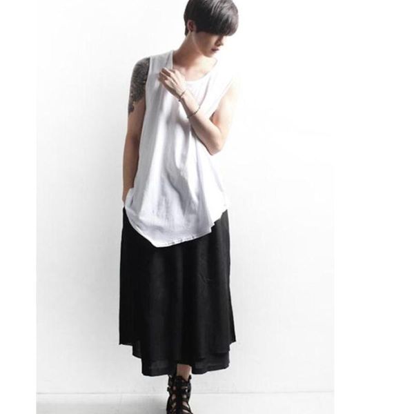 

men's shorts summer tide casual loose wide leg pants eight points large size skirt double fake 2, White;black