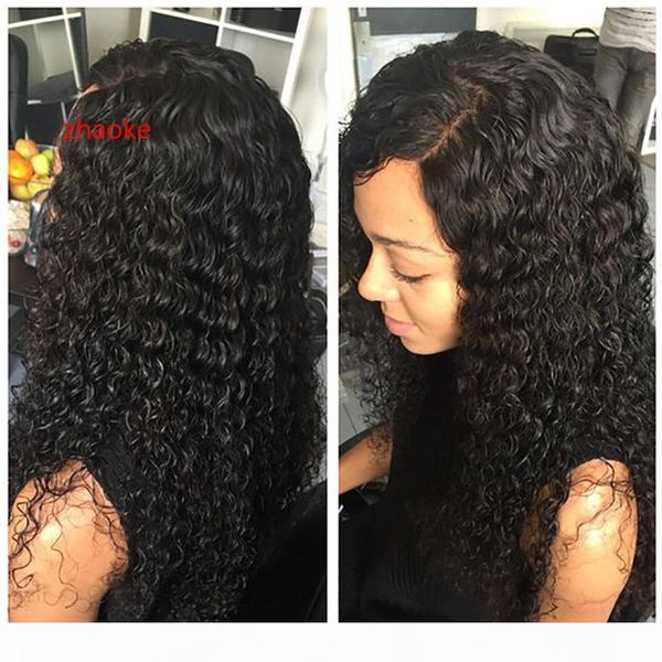 

360 lace frontal wigs 150% density deep wave human wig 360 lace headgea630, Black;brown