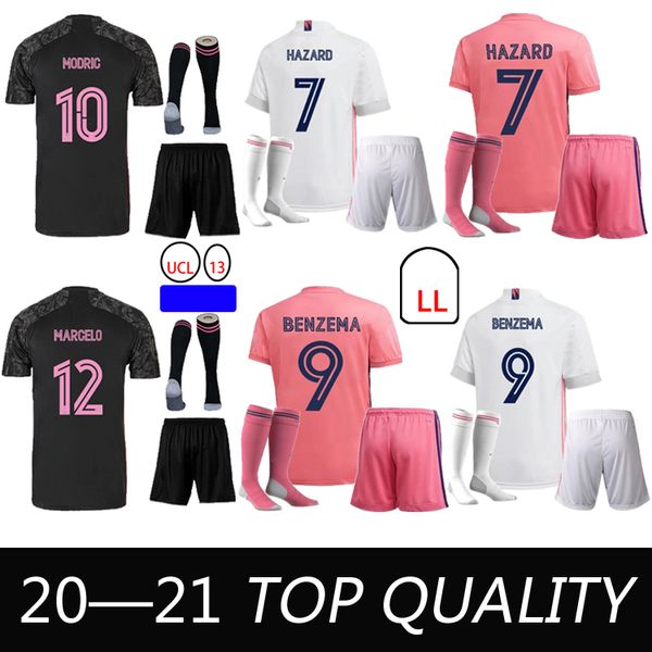 

2021 soccer jersey ronaldo bale sergio ramos marcelo benzema hazard 20 21 home away high-quality kids kit+socks football shirt, Black