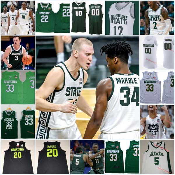 

custom michigan state spartans basketball jersey magic johnson denzel valentine draymond green branden dawson mateen cleaves spartans jersey, Black