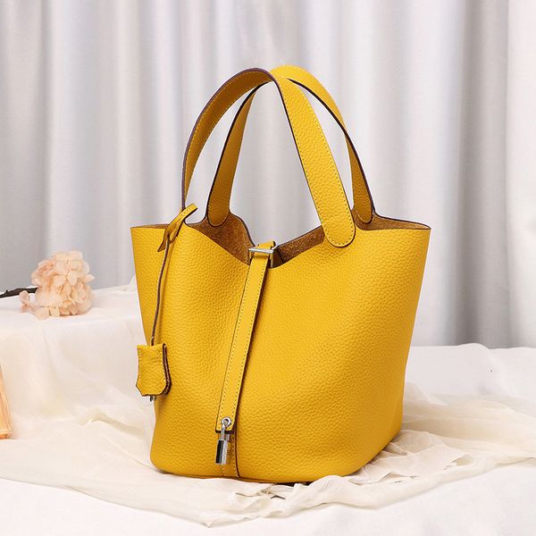 

new vegetable basket handbag layer togo leather hand bucket bag