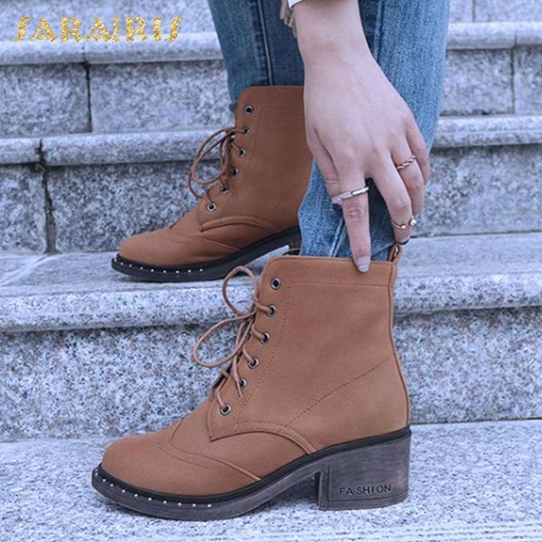

boots sarairis 2021 big size 43 fashion for dropship square heels vintage autumn winter ankle women shoes, Black
