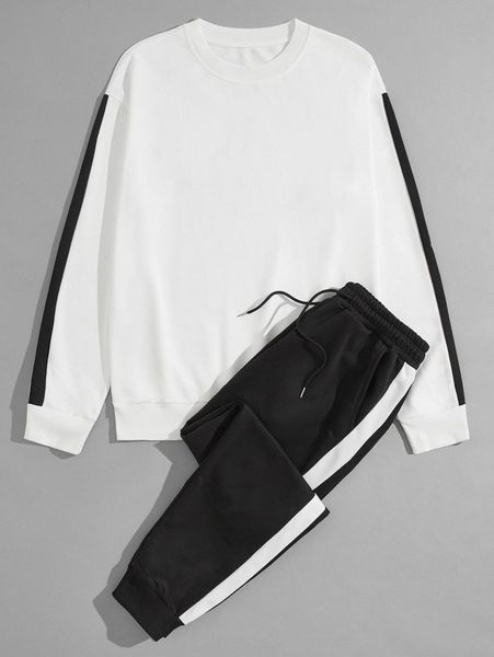 

men side seam sweatshirt & drawstring waist sweatpants h5bi#, Gray