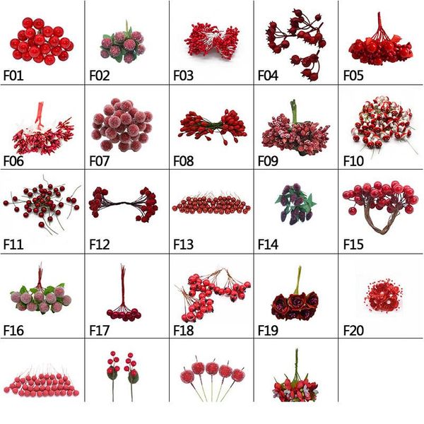 

5/6/10/12/20/24/30/40/50/250pcs red artificial flower stamen berries bundle diy christmas cherry wedding wreaths decor bbynno