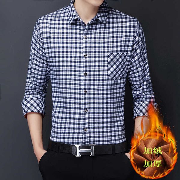 

autumn and winter 2020 new men's plaid lapel plush thick shirt korean leisure warm top, White;black