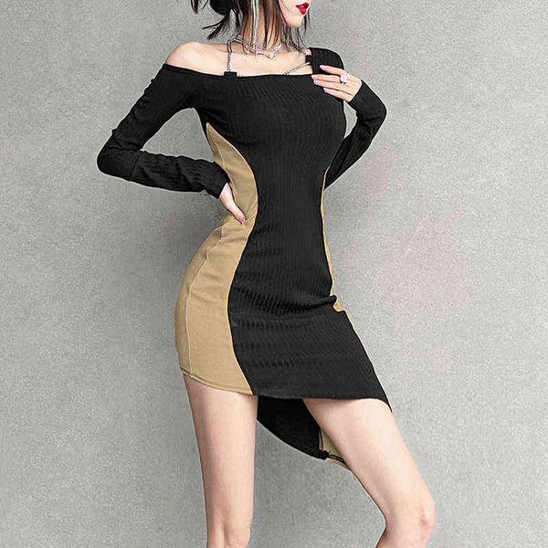 

2022 spring and summer fashion women's one shoulder dress, White;black
