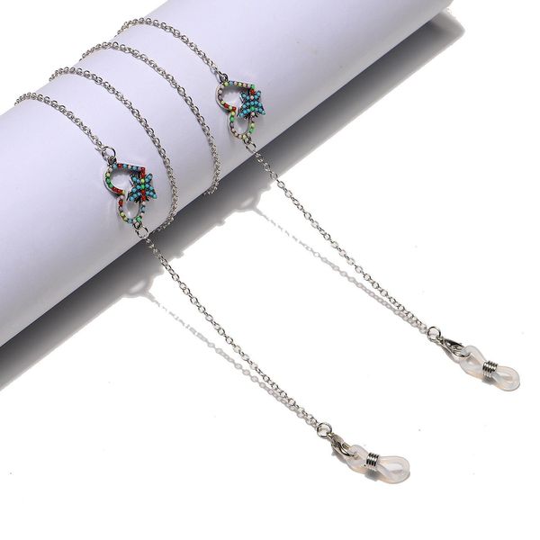 

2021 colorful beads heart butterfly charm glasses chain sunglasses holder lanyard silver color chain for glasses accessories h jllysk