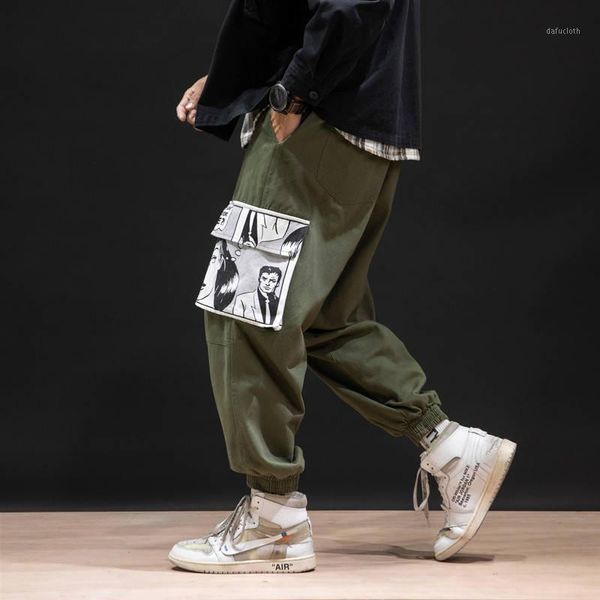 

fashion cargo pants men streetwear cotton jogger pants men casual slim sweatpants fashion cartoon print streetwear1, Black