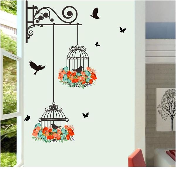 

красочный цветок birdcage летающие птицы наклейка стены креативный домашний декор гостиной наклейки обои спальня питомник ветер bbyhhhhhhhhh