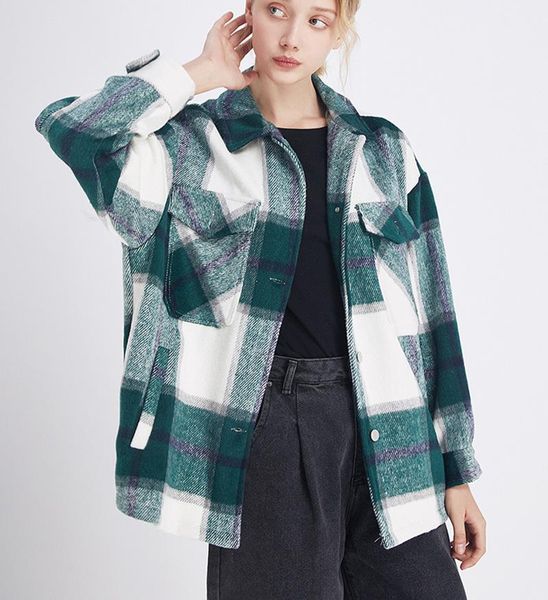 

zoulv 2020 new women's autumn and winter fashion casual all-match woolen plaid warm jacket large size long-sleeved cardigan, Black