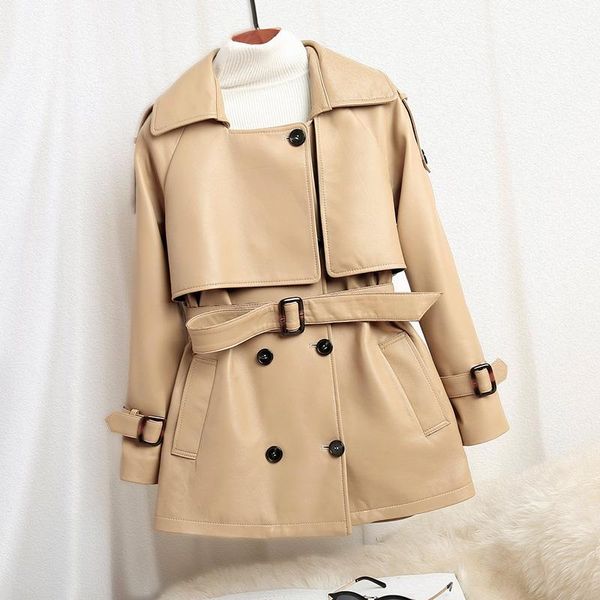 

genuine leather jacket women 100% real sheepskin jackets korean 2020 spring autumn leather trench coat elegant ladies clothes, Black