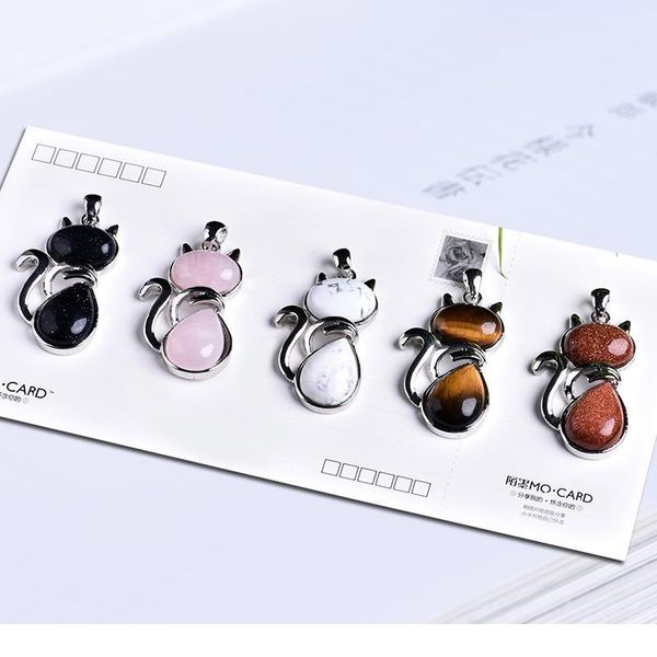 

1pc natural cat pendant rose quartz amethyst daily wear gift couple decoration 1pc qylsua, Black