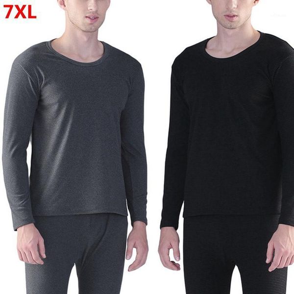 

new men's stripes thermal underwear oversized autumn winter loose plus size cotton round neck autumn clothes long pants suit 7xl1, Black;white