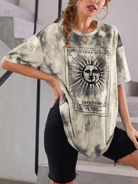 

tie dye drop shoulder oversized tee a5zr#, White
