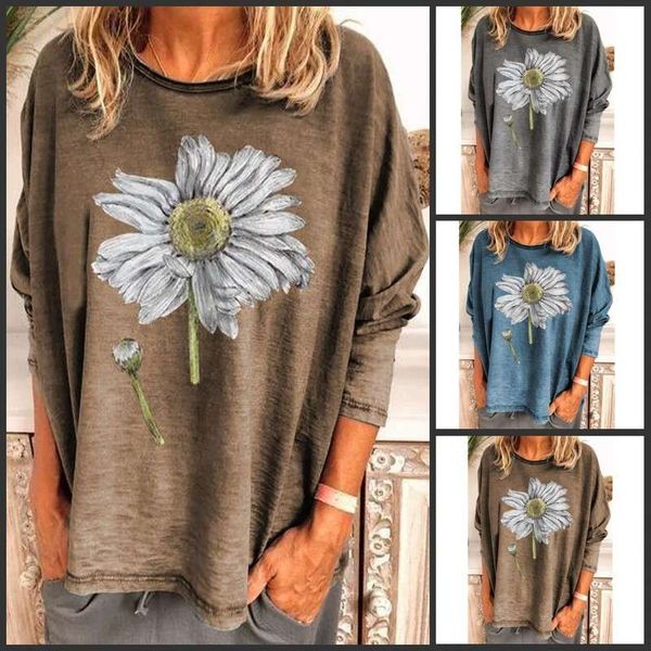 

aw2020 new style round neck long sleeve printed loose t-shirt, Black;gray
