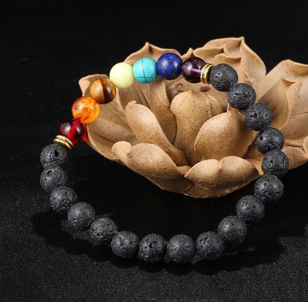 

chakra natural colorful lava stone selling volcano energy beads moq 20 bracelets 8mm pcs otsweet jsqlo, Black