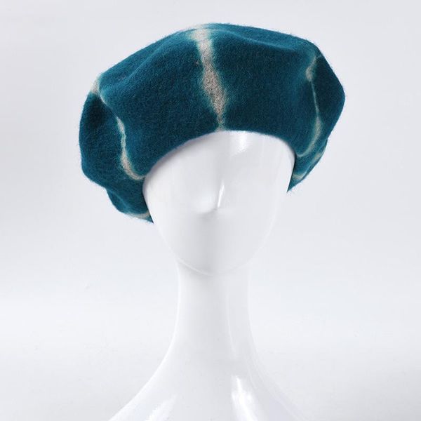 

berets 2021 tie-dye woolen beret literary retro pumpkin hat fashion autumn winter flat hats gorras for women ladies, Blue;gray