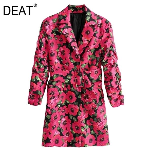 DEAT Blazer casual Cappotto Capispalla da donna Manica lunga Motivo floreale Risvolto Vita aderente Design vintage Abbigliamento AR920 201201