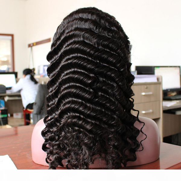 

front lace deep wave brazilian wig human hair remy vrigin natural color woman active demand hand-made 130% density swiss lace baby hai, Black;brown