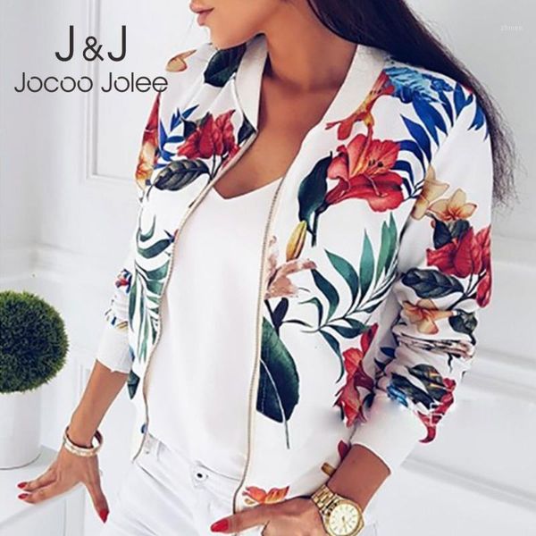 

jocoo jolee women autumn retro floral print zipper up casual jacket long sleeve outwear women basic jacket bomber 5xl famale1, Black;brown