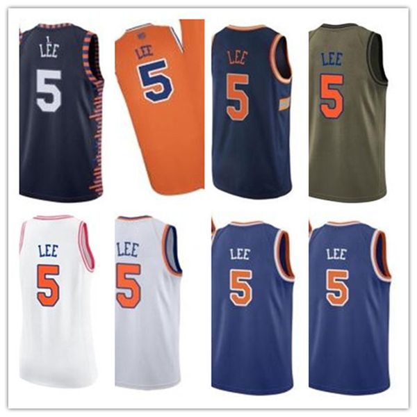 

custom 2020 knick style jerseys black white green grey army green 5 courtney lee basketball jersey, Black;red