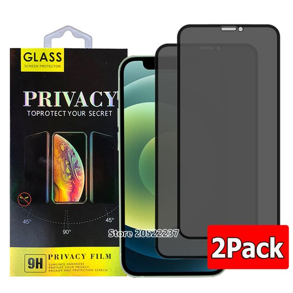 

2 pack anti-glare anti-spy privacy tempered glass phone screen protector for iphone 13 12 11 pro xr xs max 7 8 plus 2pcs in 1 retail box