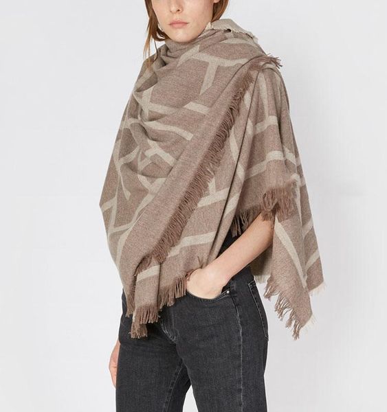 

scarves [elfstyle] - wool blend scarfs 150cm fashion woman shawl print fringed trim, Blue;gray