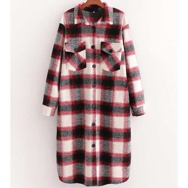 

runway women coat 2021 autumn and winter new style loose fashion big plaid woolen coat ladies long jacket lapel clothes, Black