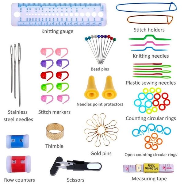 

knitting hooks mixed aluminum handle 100pcs crochet needles sewing tools full set knit gauge scissors stitch holders wit