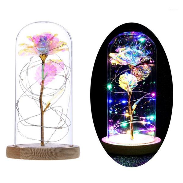 

2020 led rose lamps birthday gift gold rose in a glass foil dome on a wooden base for valentine's day 11
