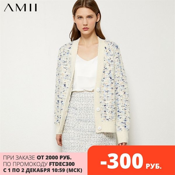 

amii minimalism autumn winter temperament female cardigan causal vneck single-breasted women's sweater cardigan 12070282 201202, White;black