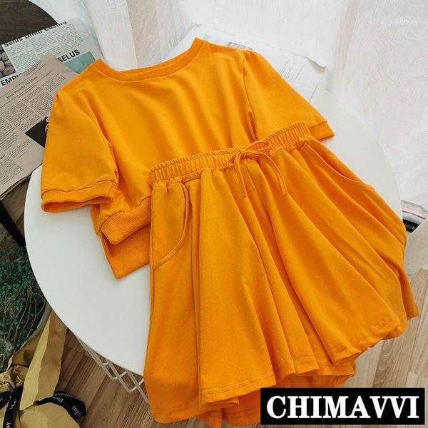 

casual skirt suit 2020 new summer teenagers short irregular t-shirt + high-waisted skirt two-piece set women sports suit1, White