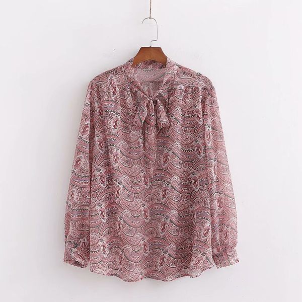 

2021 new xd3299 autumn european and american women's long sleeve tie printed shirt hw9m, White