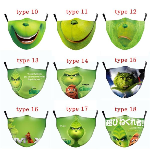 

grinch stole christmas 3d print cosplay cotton masks reusable washable dust proof cute fashion face mask 2020