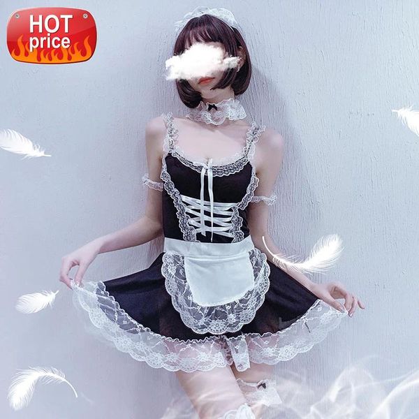 

french costumes for women maid apron uniform cute kawaii lingerie lace sleepwear cow outfit servant cosplay schoolgirl #kk0l, Black;white