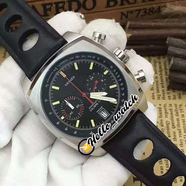 

new 39mm japan quartz chronograph mens watch black dial steel case satch leather strap watches hello_watch hwtg a-136, Slivery;brown