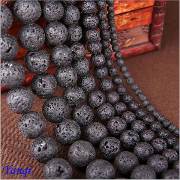 

yanqi black volcanic lava beads natural stone round loose wholesale 4-18mm beads dyed for jewelry making diy bracelet&necklace wmtoib