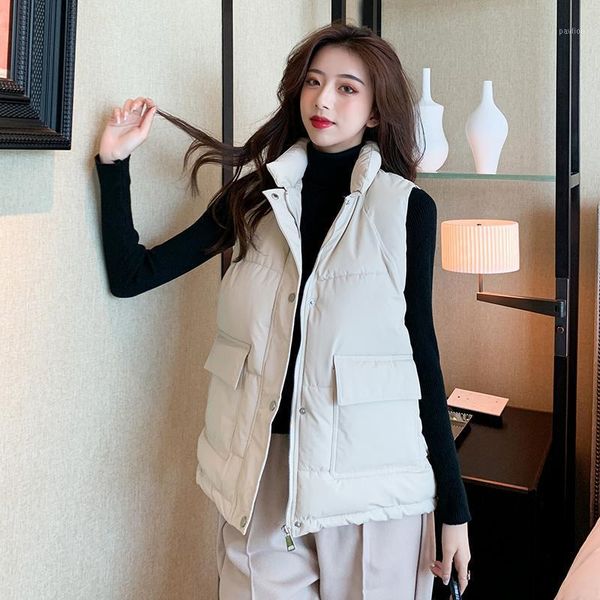 

new arrival 2021 autumn winter women vest cotton-padded short waistcoat plus size feather vest woman sleeveless outwear1, Black;white