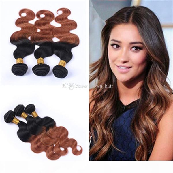 

9a ombre brown human hair bundles 3pcs lot dark root 1b 30 hair weaves 2 tone ombre body wave hair extensions, Black
