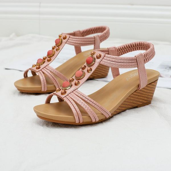 

sandals women wedges shoes retro design ladies summer high heels soft leather female pumps large plus size 36-42, Black