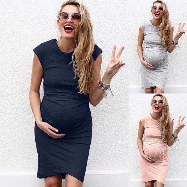 

designer ladies plus size clothing summer fashion pregnant mommy maternity dress casual crew neck short sleeve dresses, Black;gray
