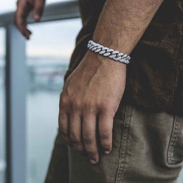 

link, chain iced out men luxury rhinestone curb cuban link bracelet gold sliver color hip hop jewelry gift drop 456825, Black